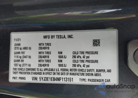 2022 Tesla Model 3 Long Range Dual Motor All-Wheel Drive from USA, damaged, VIN 5YJ3E1EB4NF113151